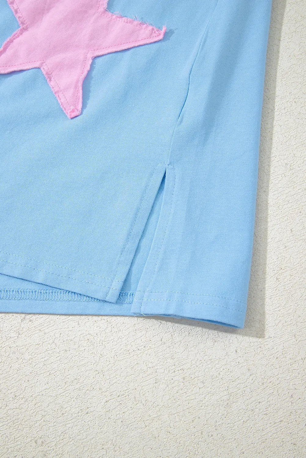 Myosotis Frayed Denim Star Patched Oversize T Shirt Love Salve